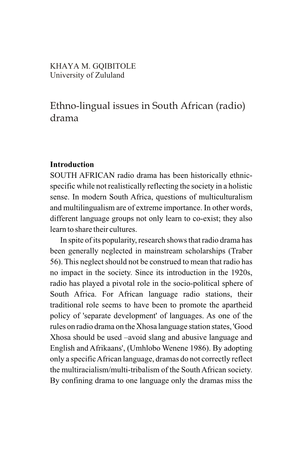 Ethno-Lingual Issues in South African (Radio) Drama