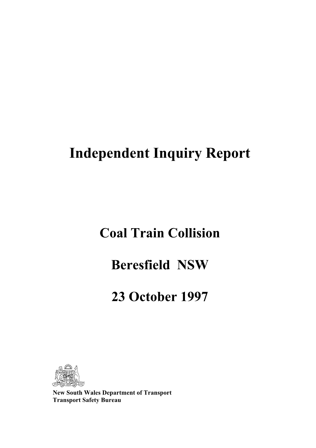Rail Safety Investigation Report 1998/001