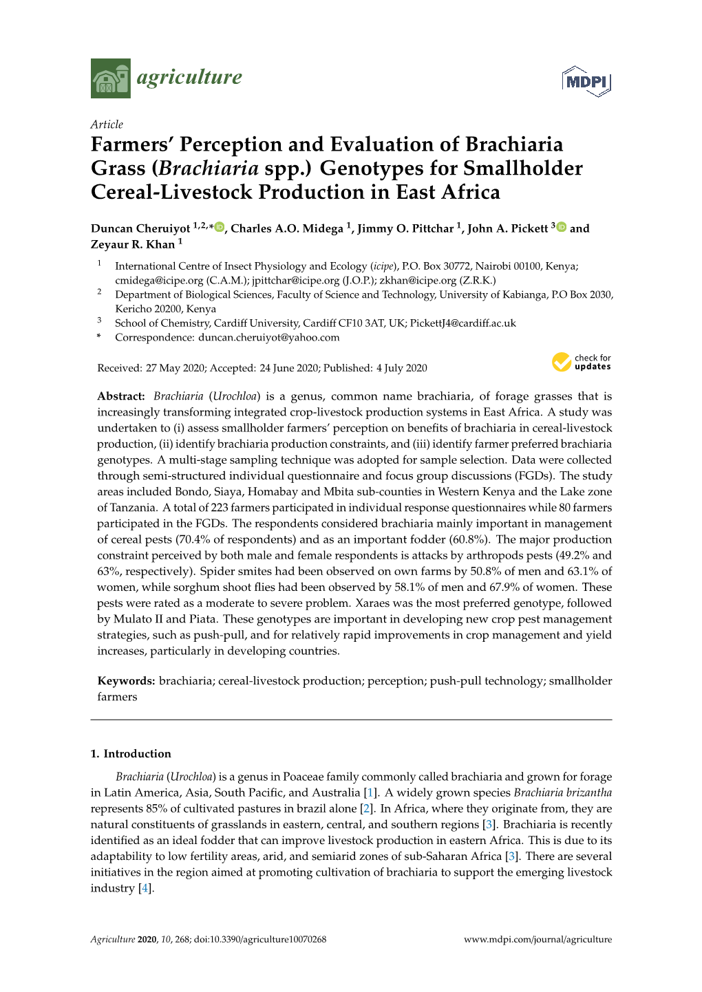 Farmers' Perception and Evaluation of Brachiaria Grass