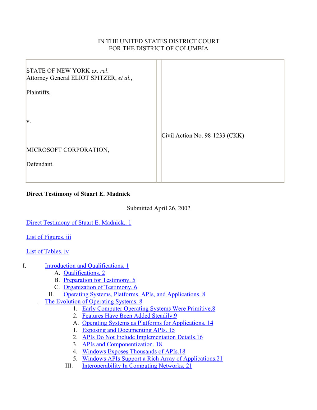 IN the UNITED STATES DISTRICT COURT for the DISTRICT of COLUMBIA STATE of NEW YORK Ex. Rel. Attorney General ELIOT SPITZER, Et A