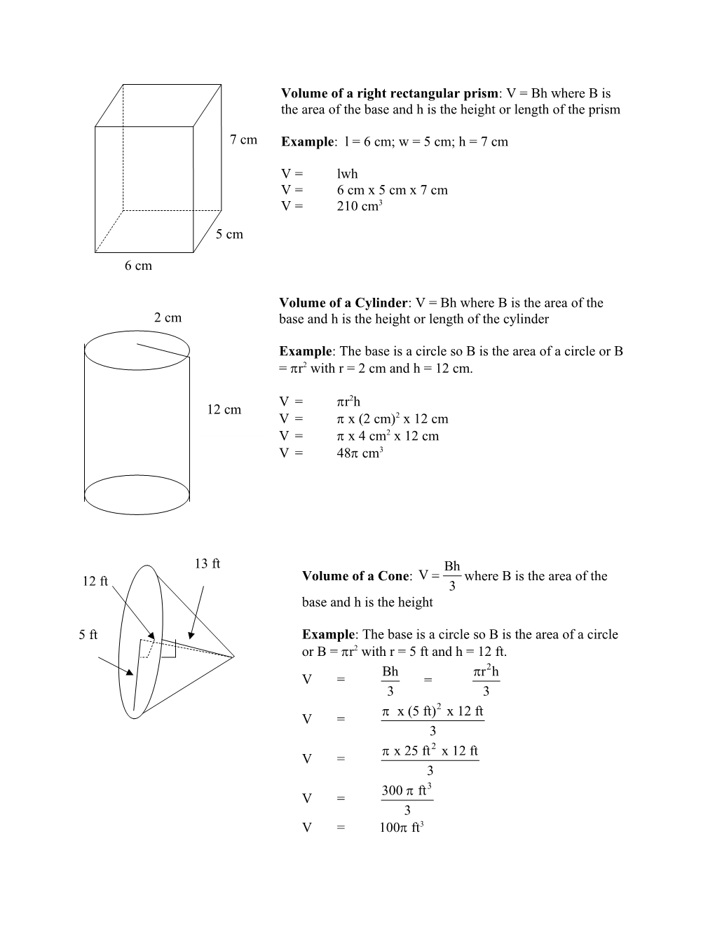 Volume of a Right Rectangular Prism: V = Lwh Where L Is Length; W Is Width; and H Is Height