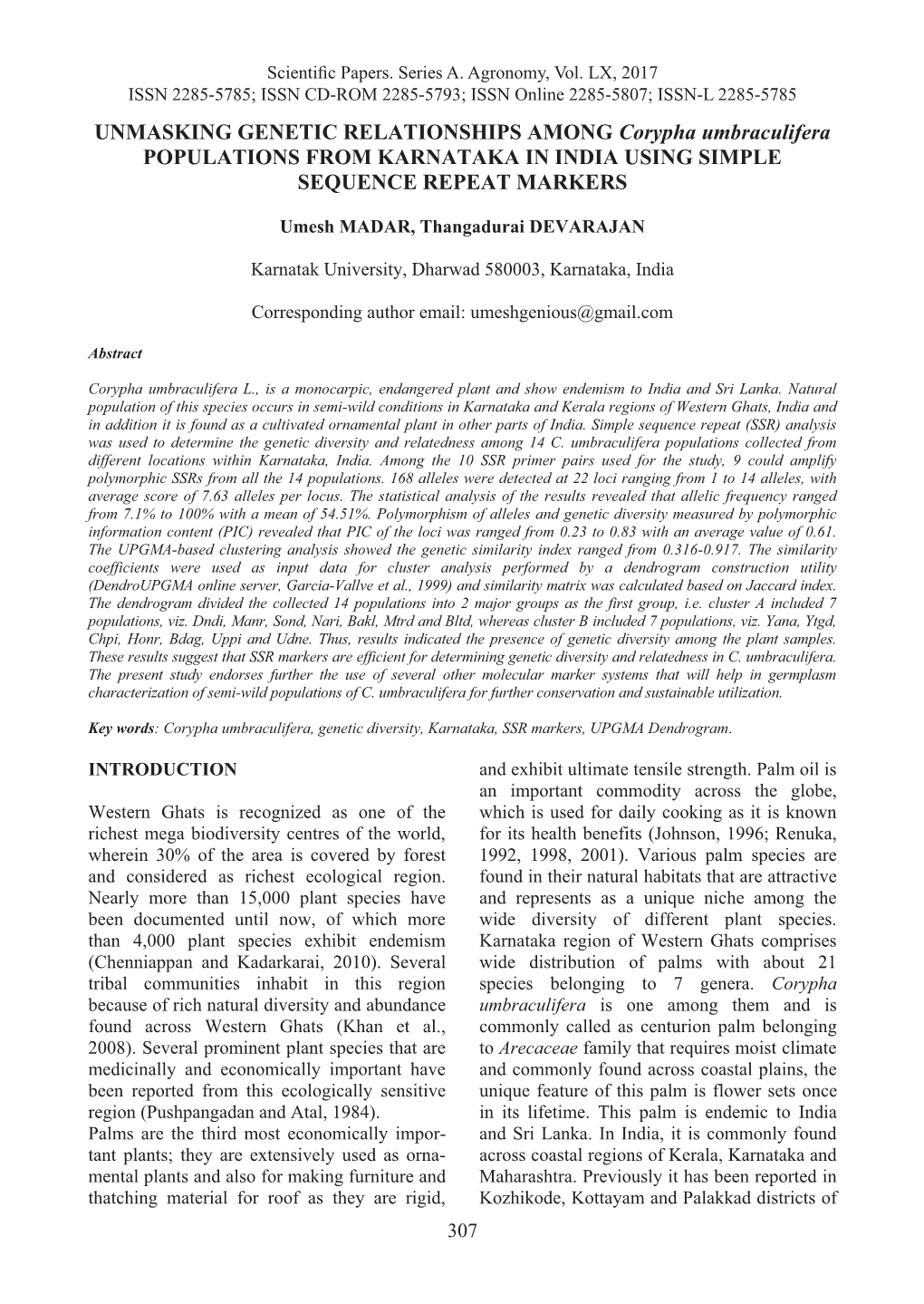 UNMASKING GENETIC RELATIONSHIPS AMONG Corypha Umbraculifera POPULATIONS