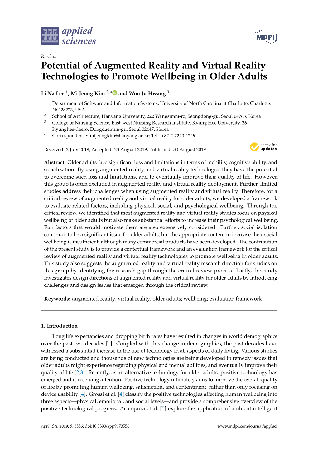 Potential of Augmented Reality and Virtual Reality Technologies to Promote Wellbeing in Older Adults