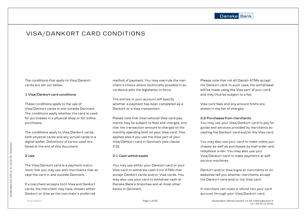 Card Conditions Visa/Dankort
