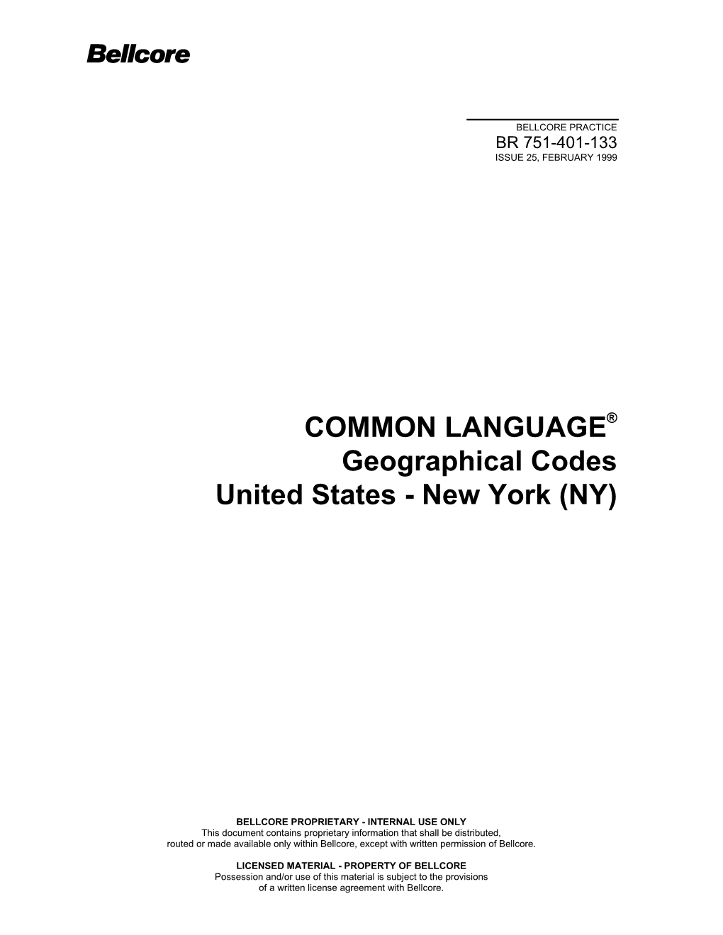 Geographical Codes United States - New York (NY)