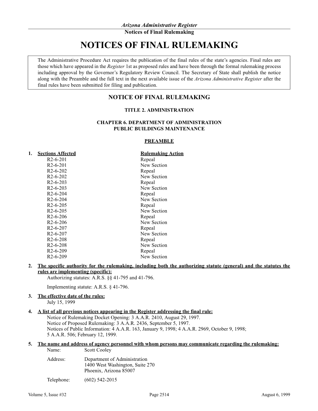 Notices of Final Rulemaking NOTICES of FINAL RULEMAKING
