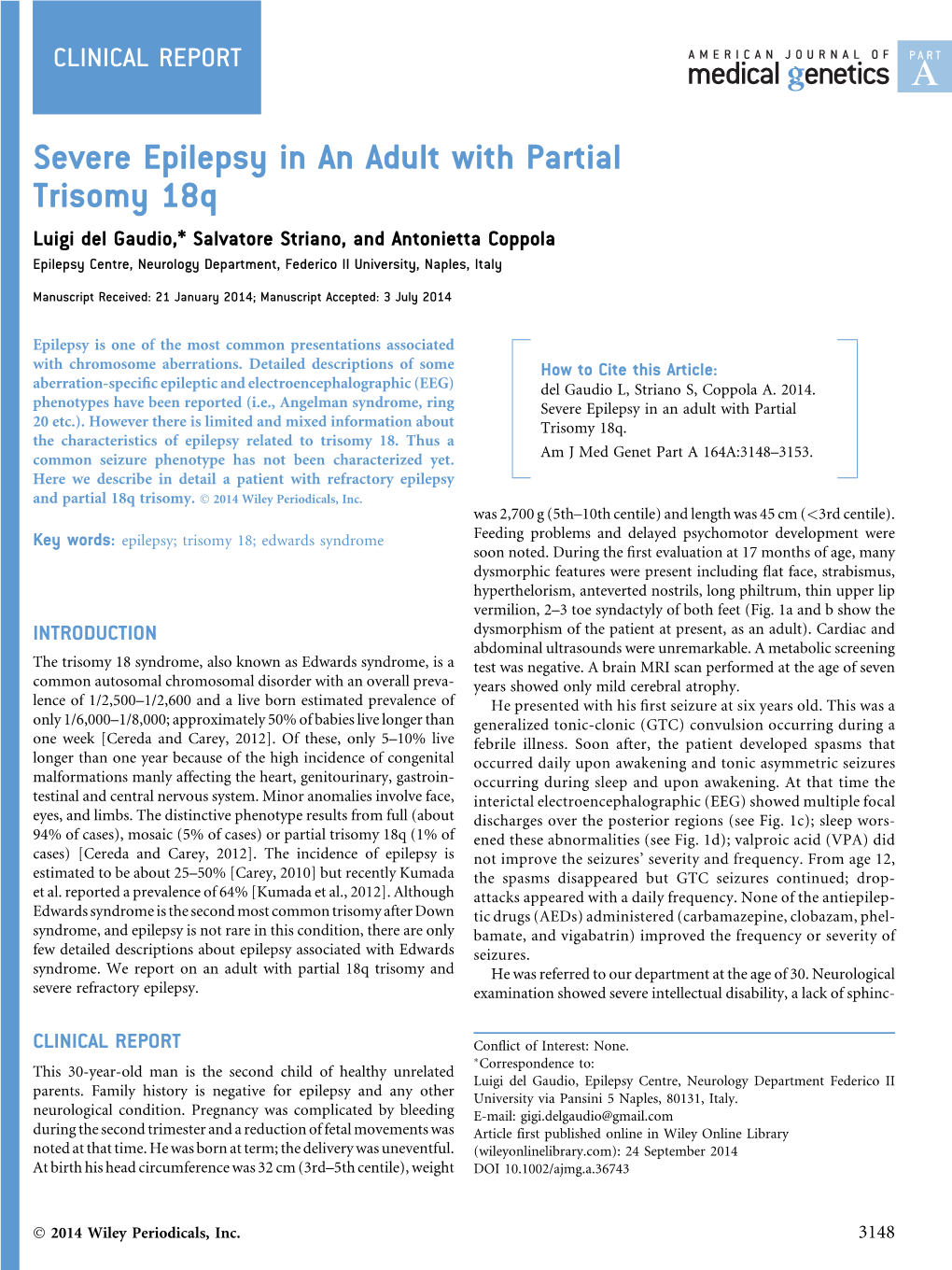 Severe Epilepsy in an Adult with Partial Trisomy