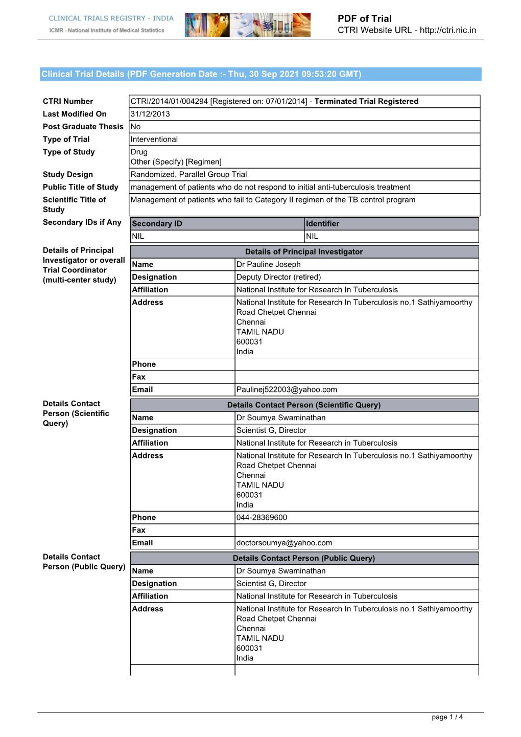 CTRI Trial Data