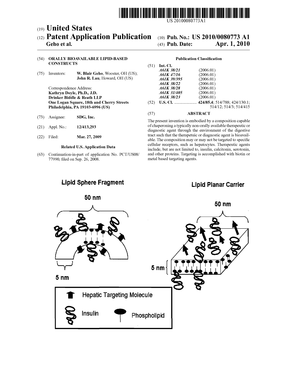 Insulin O Phospholipid Patent Application Publication Apr