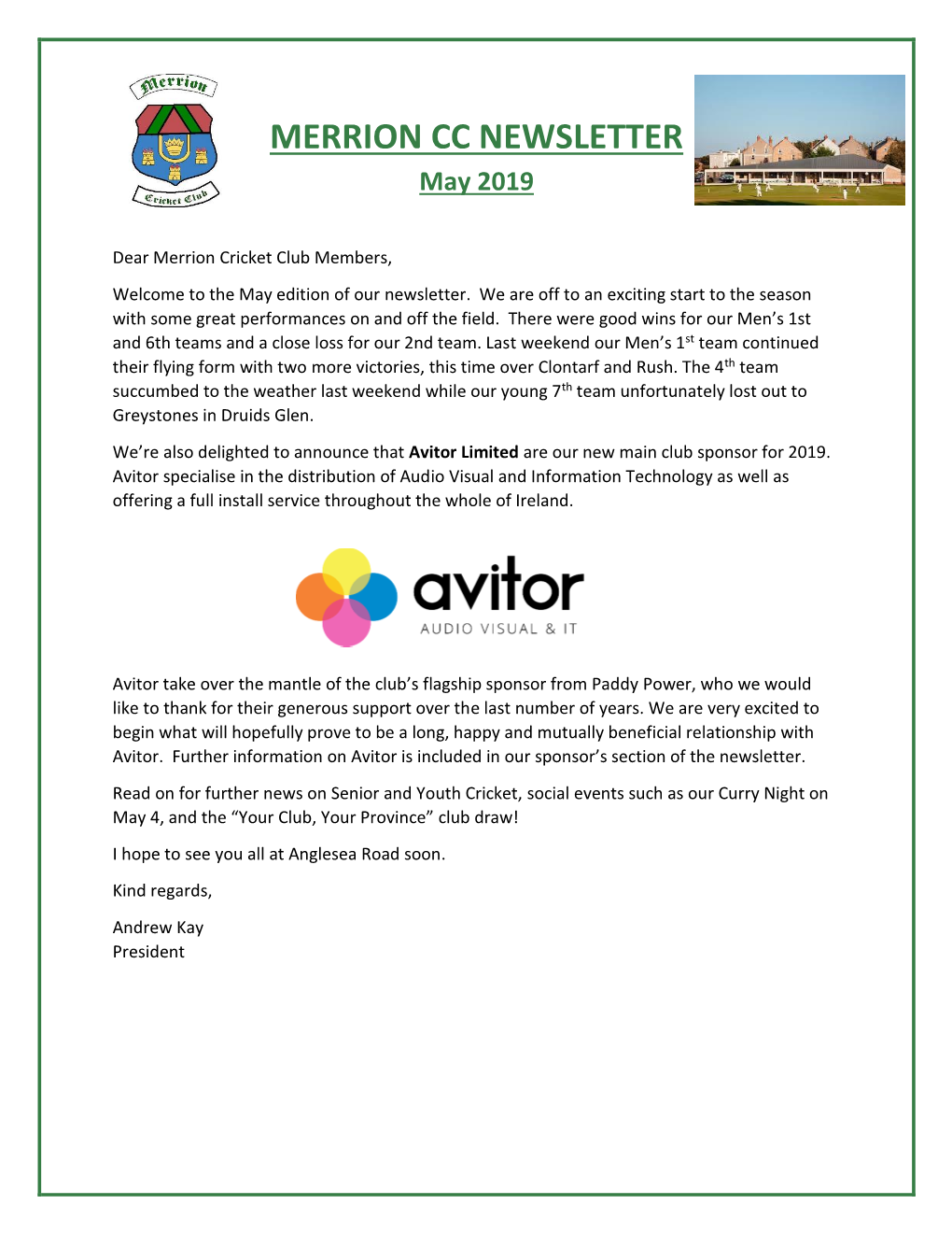 MERRION CC NEWSLETTER May 2019