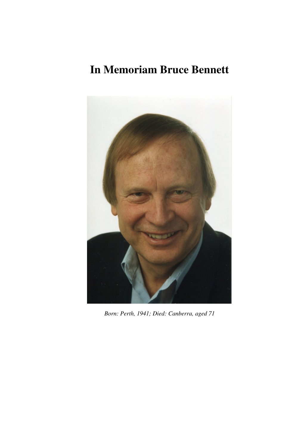 In Memoriam Bruce Bennett