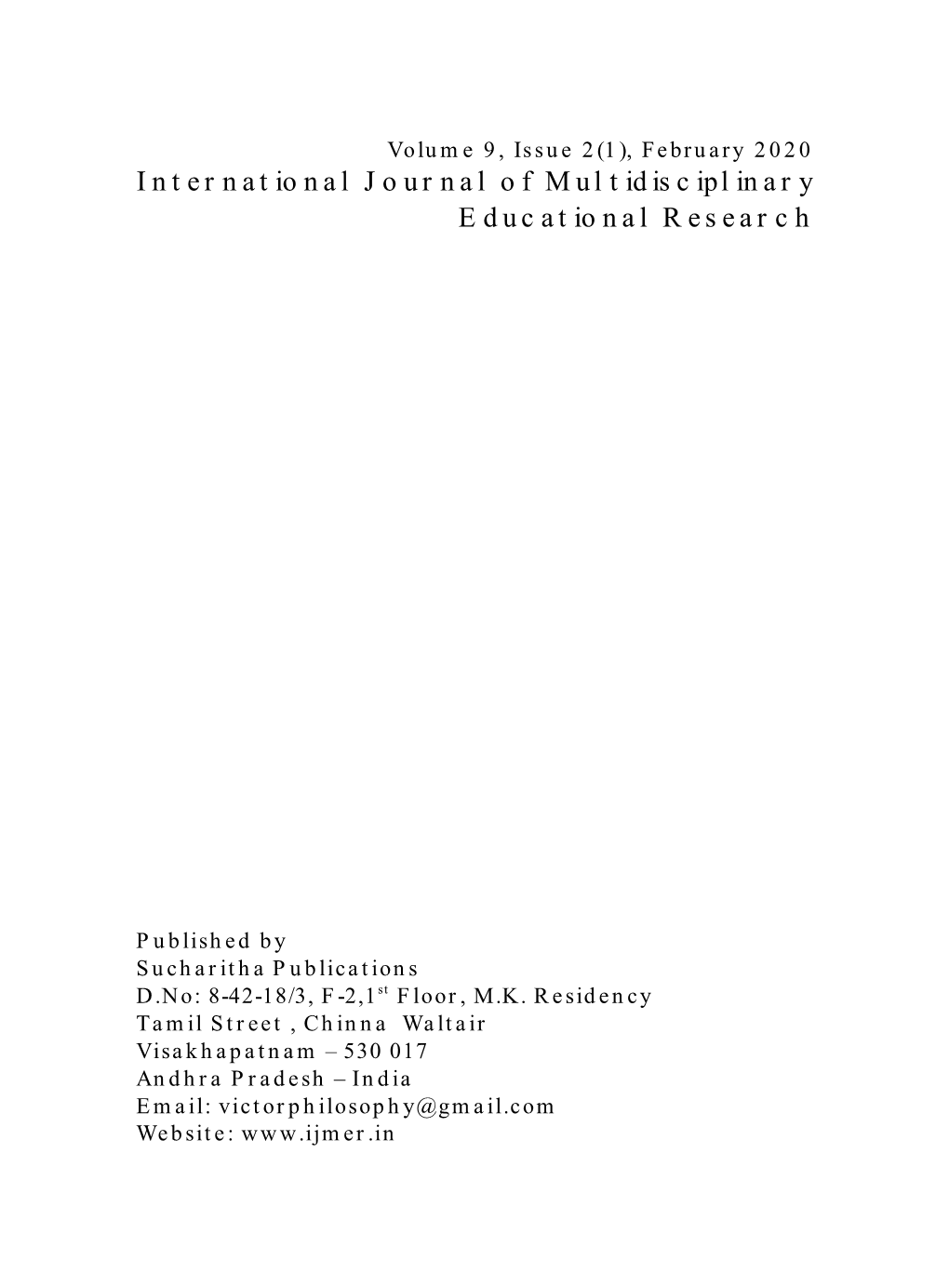 International Journal of Multidisciplinary Educational Research