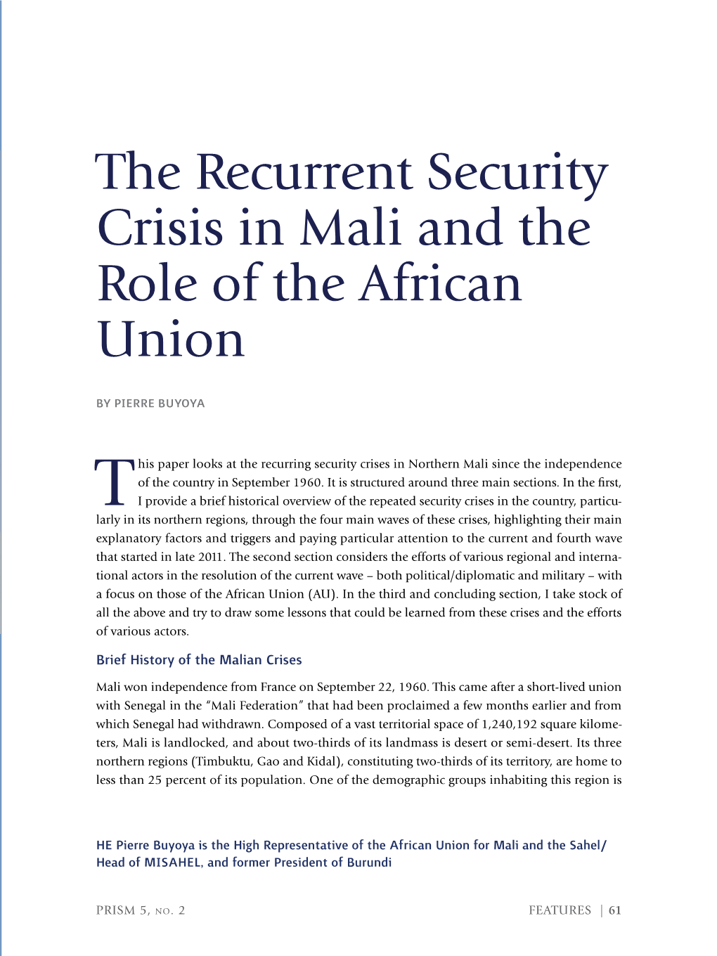 The Recurrent Security Crisis in Mali and the Role of the African Union