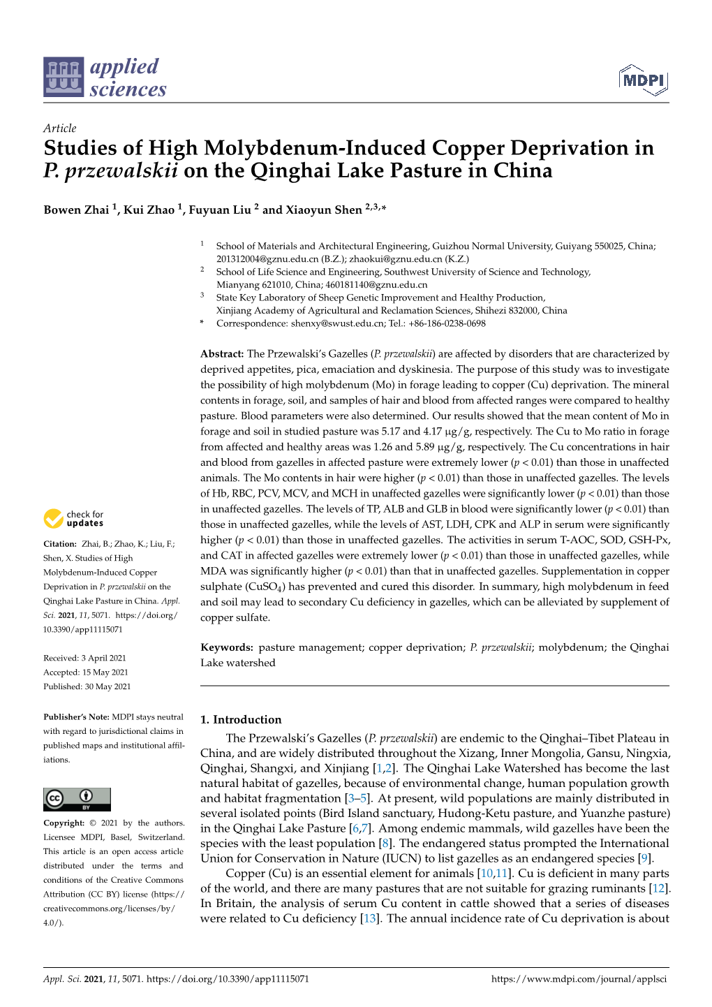 Studies of High Molybdenum-Induced Copper Deprivation in P