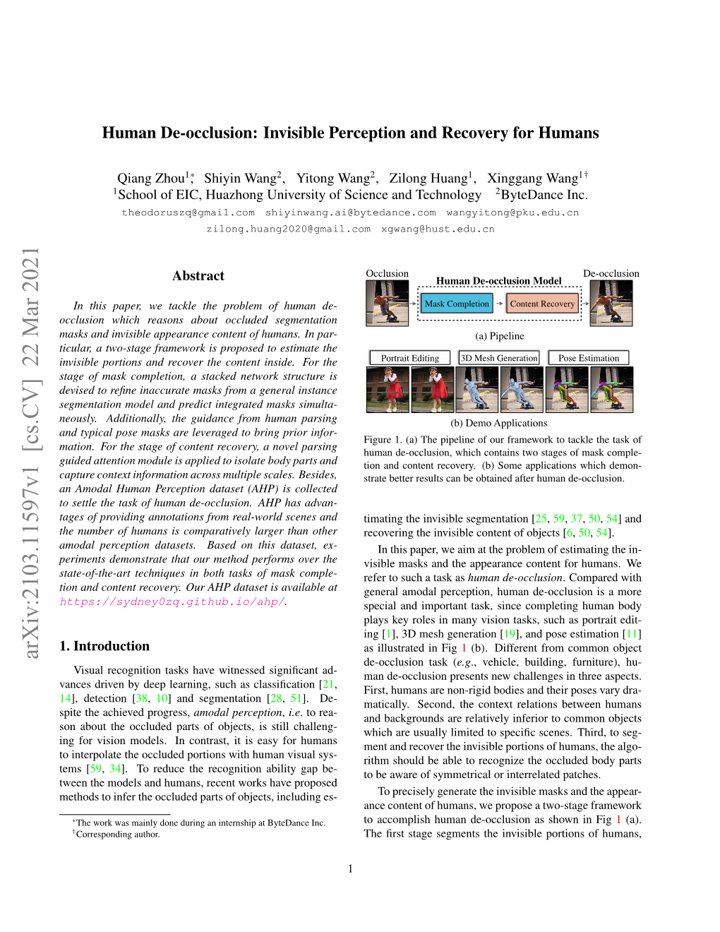 Human De-Occlusion: Invisible Perception and Recovery for Humans