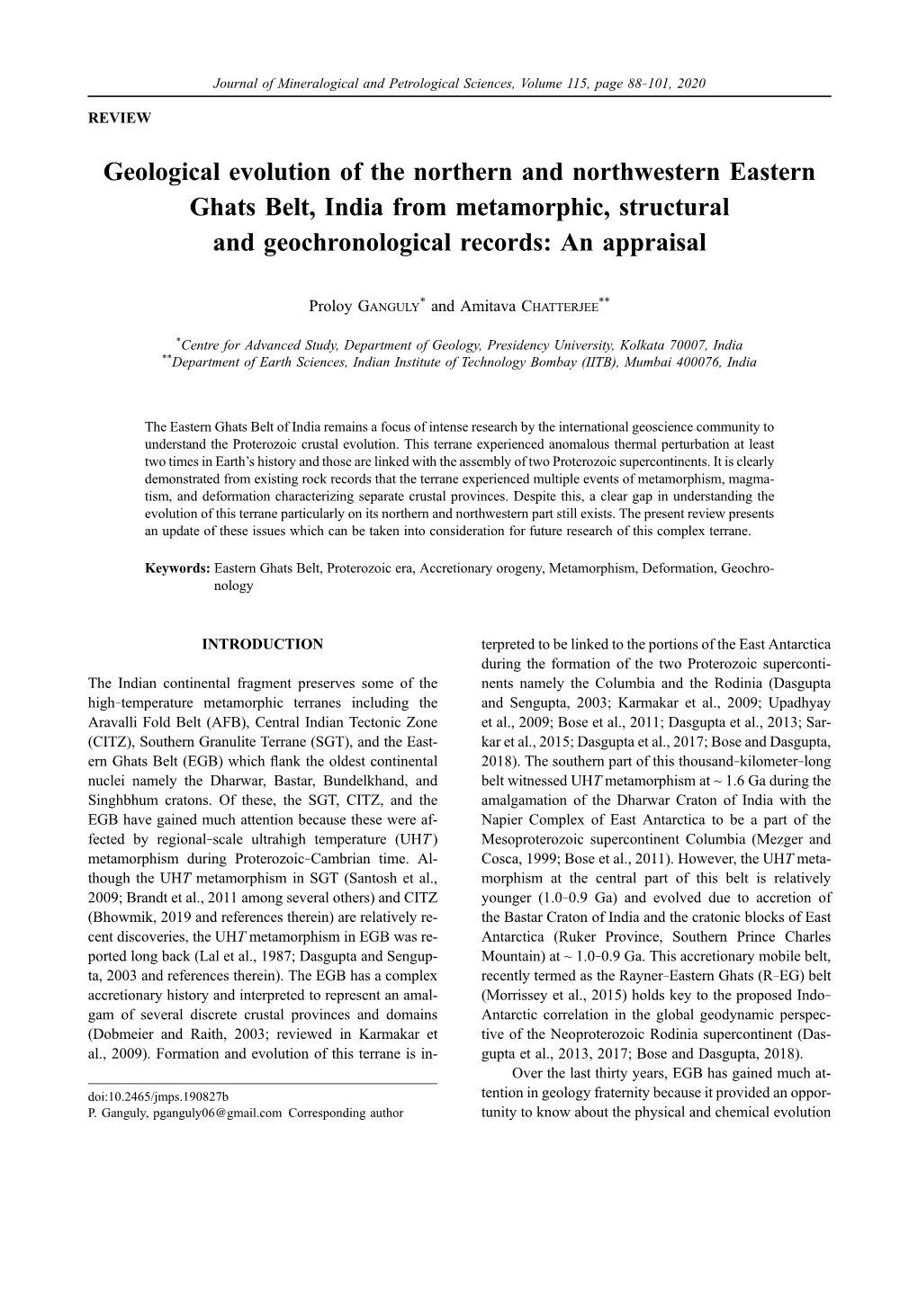 Geological Evolution of the Northern and Northwestern Eastern Ghats Belt, India from Metamorphic, Structural and Geochronological Records: an Appraisal