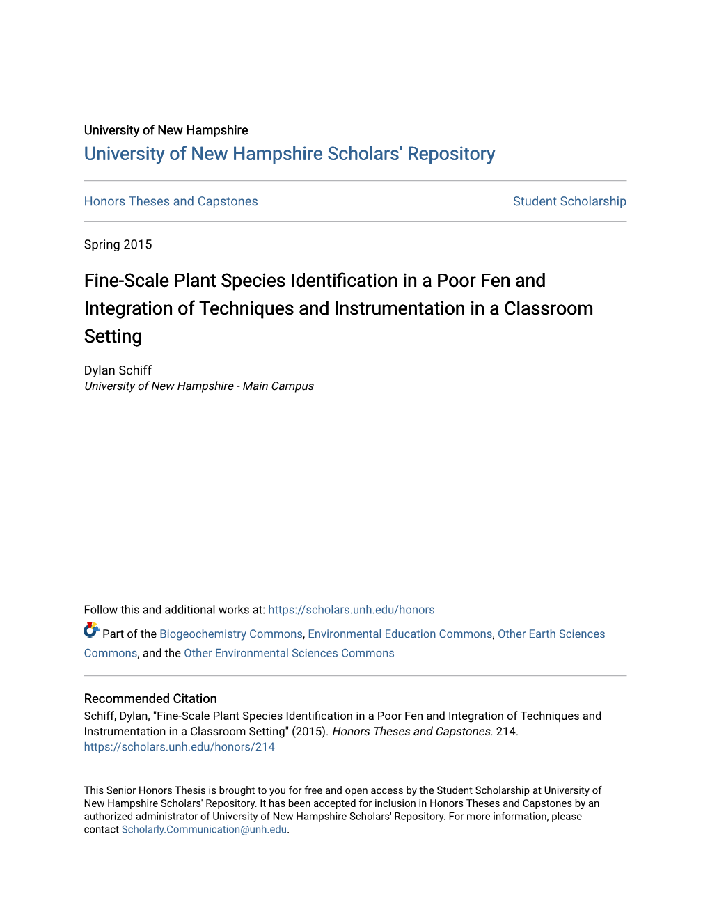 Fine-Scale Plant Species Identification in a Poor Fen and Integration of Techniques and Instrumentation in a Classroom Setting