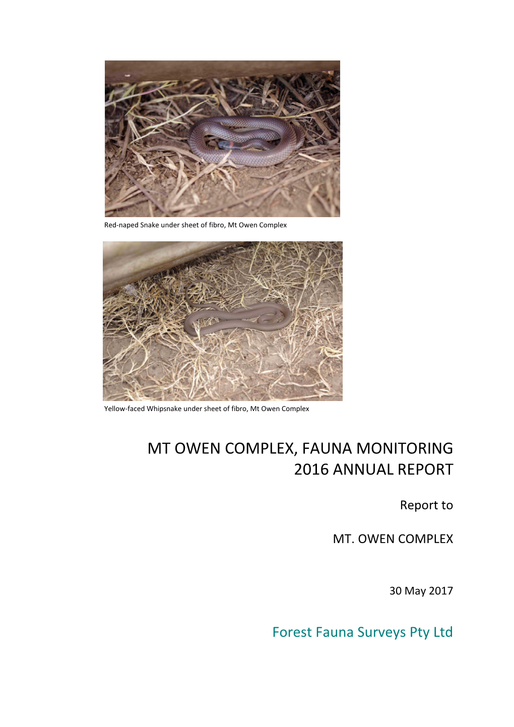 Mt Owen Complex Fauna Monitoring 2016 Annual Report.0 2017.05.30