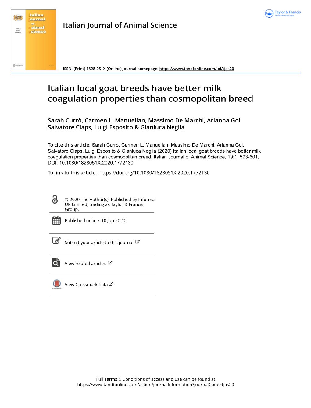 Italian Local Goat Breeds Have Better Milk Coagulation Properties Than Cosmopolitan Breed