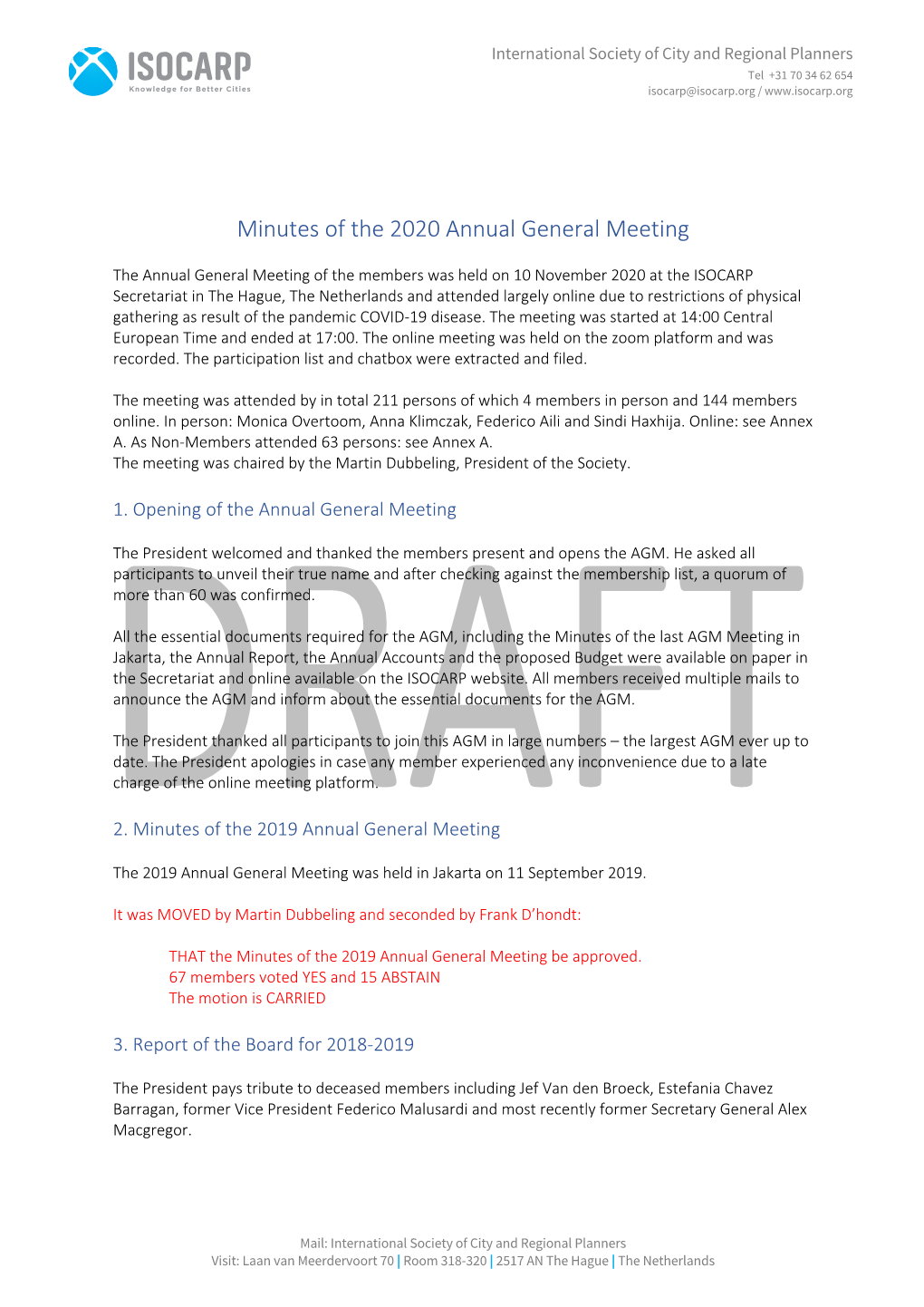 Minutes of the 2020 Annual General Meeting