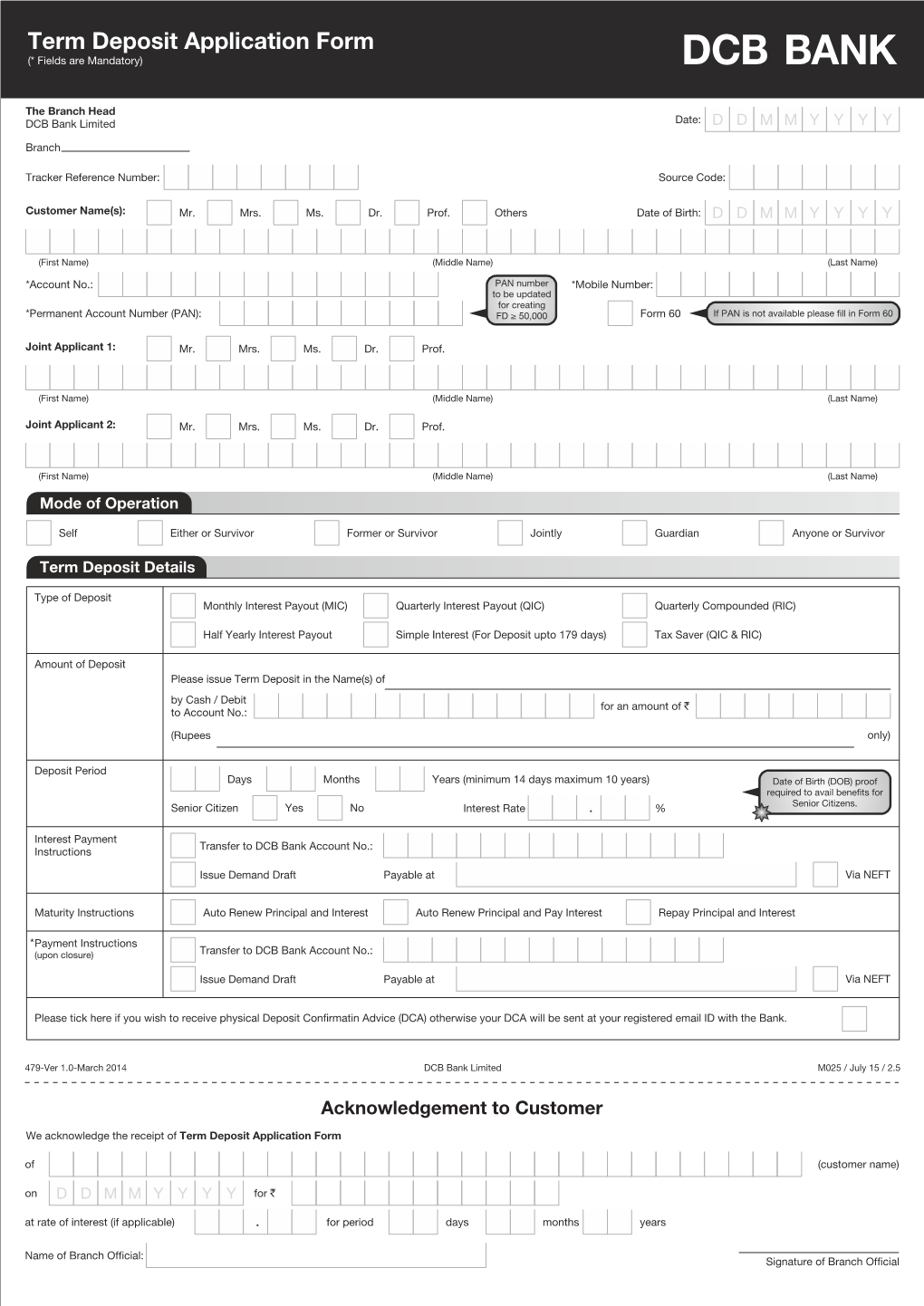 Term Deposit a Pplication Form