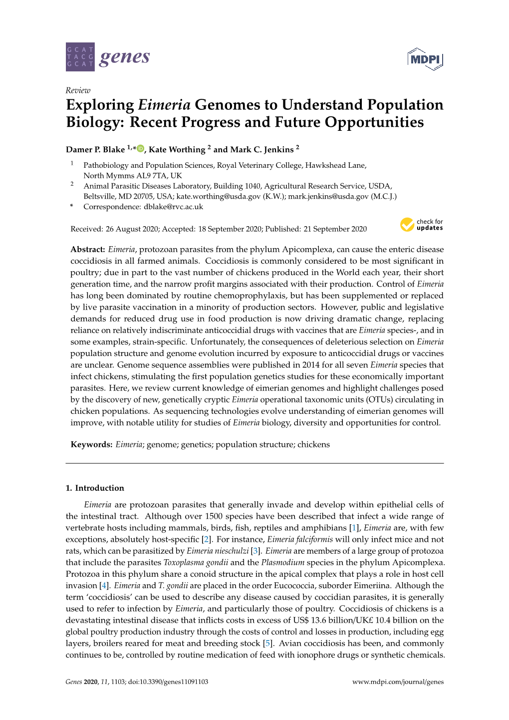 Exploring Eimeria Genomes to Understand Population Biology: Recent Progress and Future Opportunities