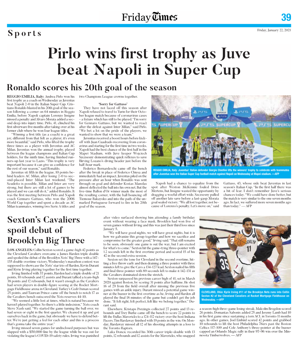 Pirlo Wins First Trophy As Juve Beat Napoli in Super