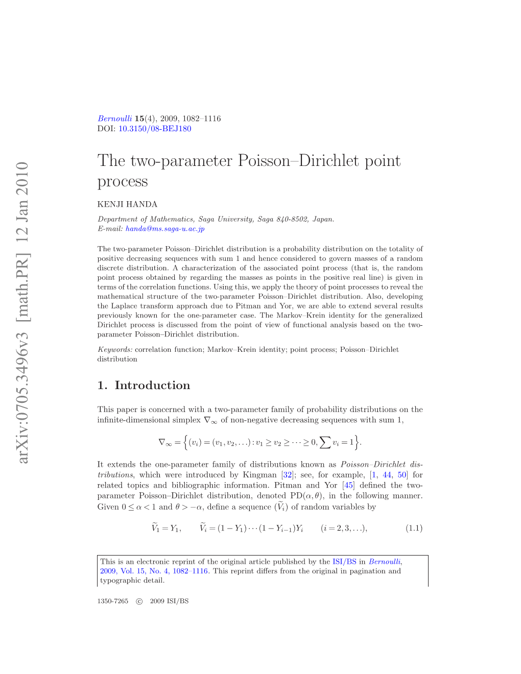 The Two-Parameter Poisson–Dirichlet Point Process 1083 Where Y , Y