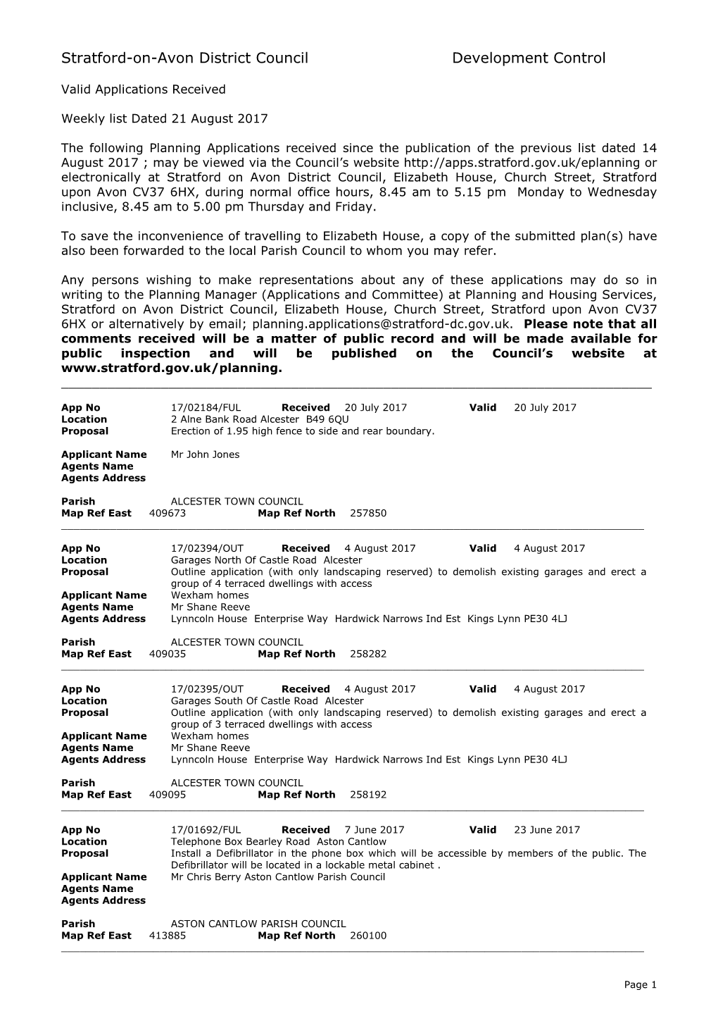 Stratford-On-Avon District Council Development Control