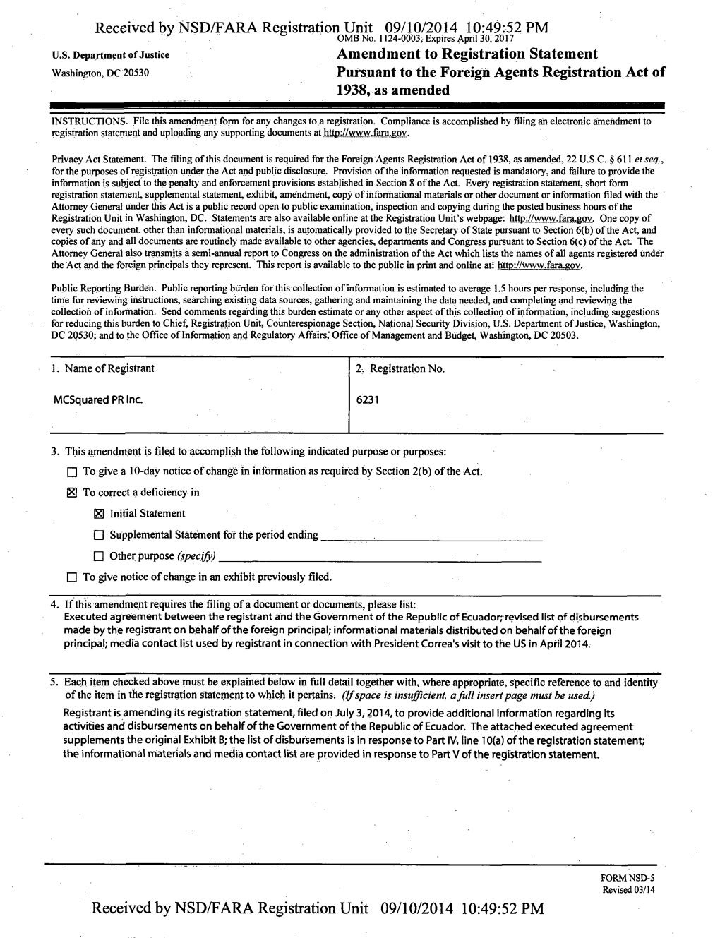 Received by NSD/FARA Registration Unit 09/10/2014 10:49:52 PM U.S