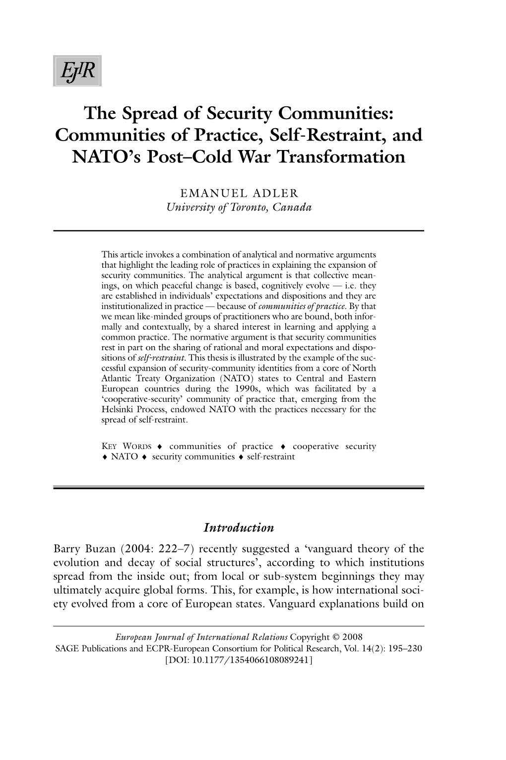 Communities of Practice, Self-Restraint, and NATO's Post
