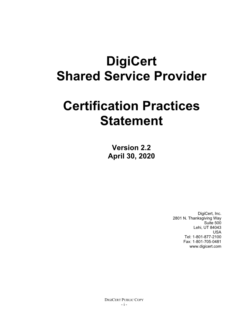 (SSP) Certification Practices Statement (CPS) Version