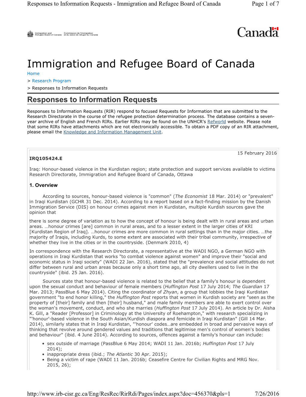 Immigration and Refugee Board of Canada Page 1 of 7