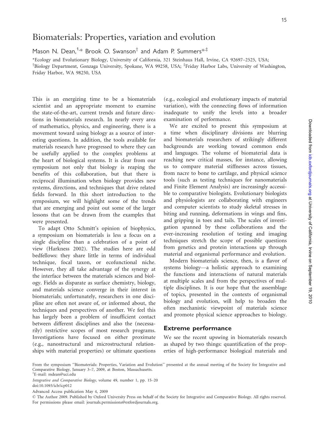 Biomaterials: Properties, Variation and Evolution Mason N