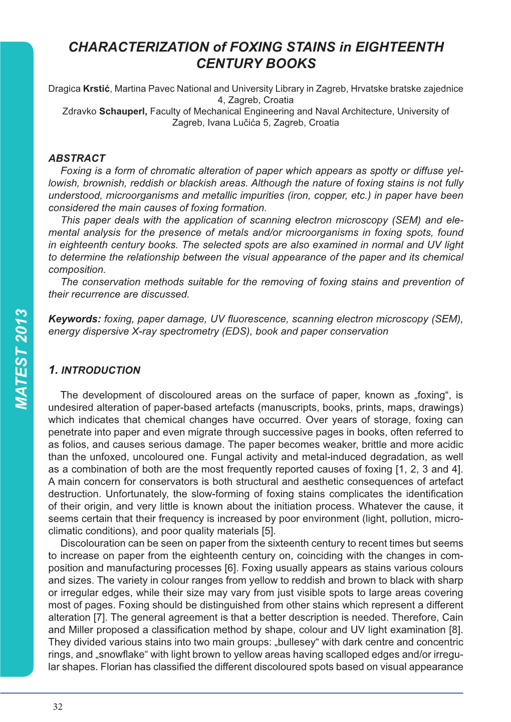 MA TEST 2013 CHARACTERIZATION of FOXING STAINS In