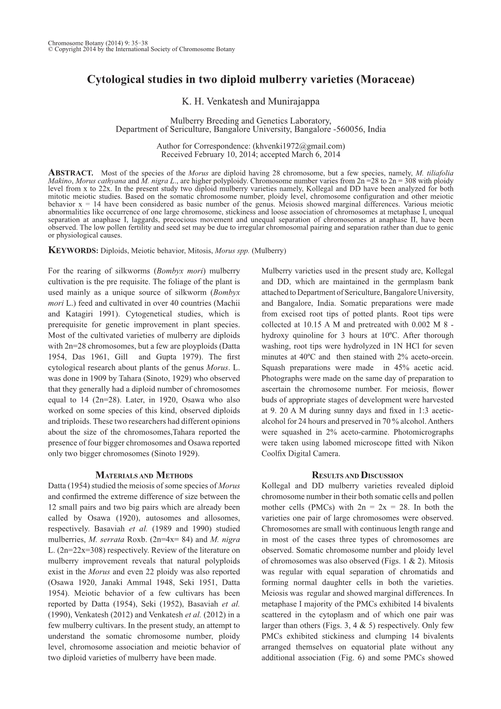 Cytological Studies in Two Diploid Mulberry Varieties (Moraceae)