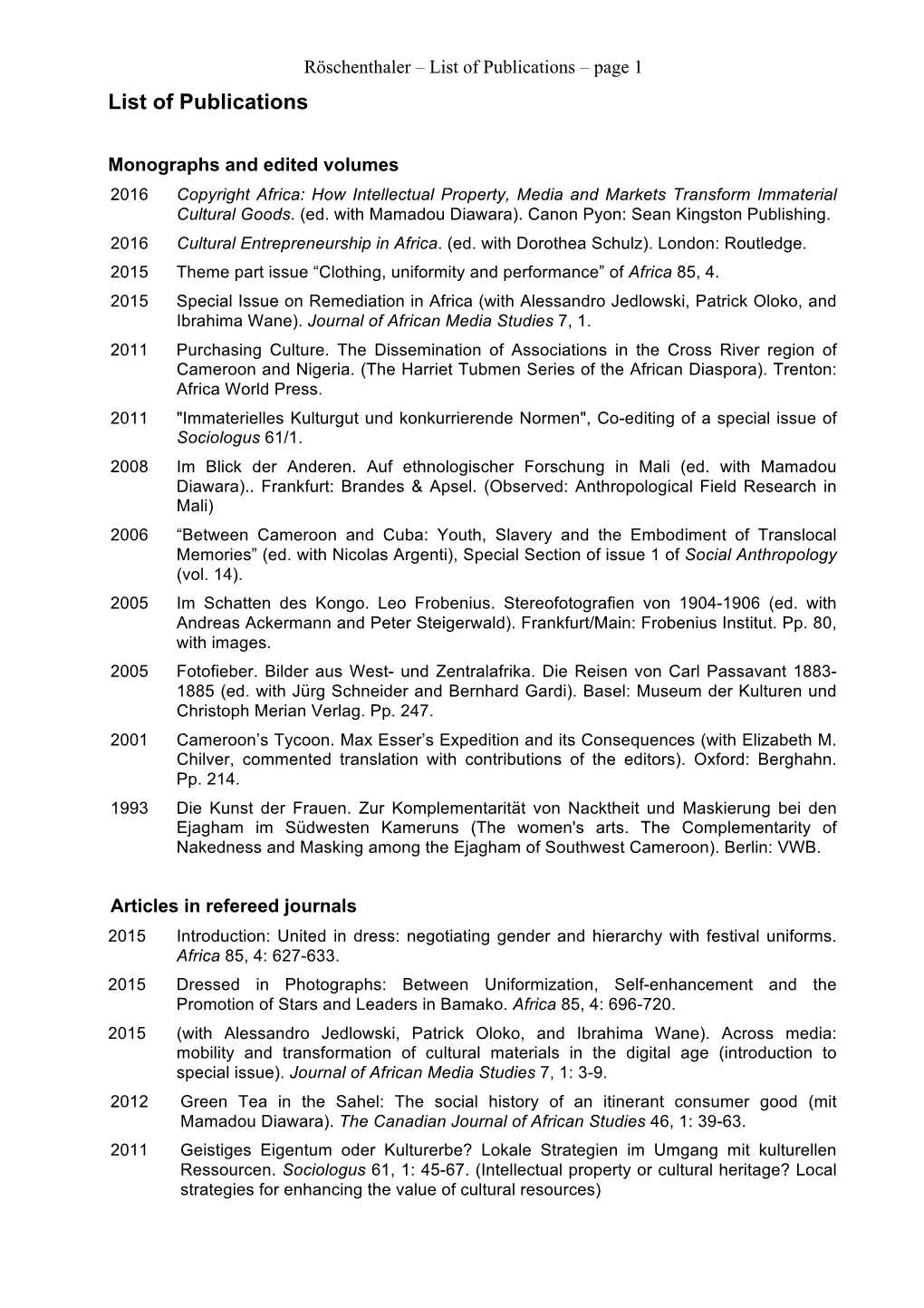 List of Publications – Page 1 List of Publications