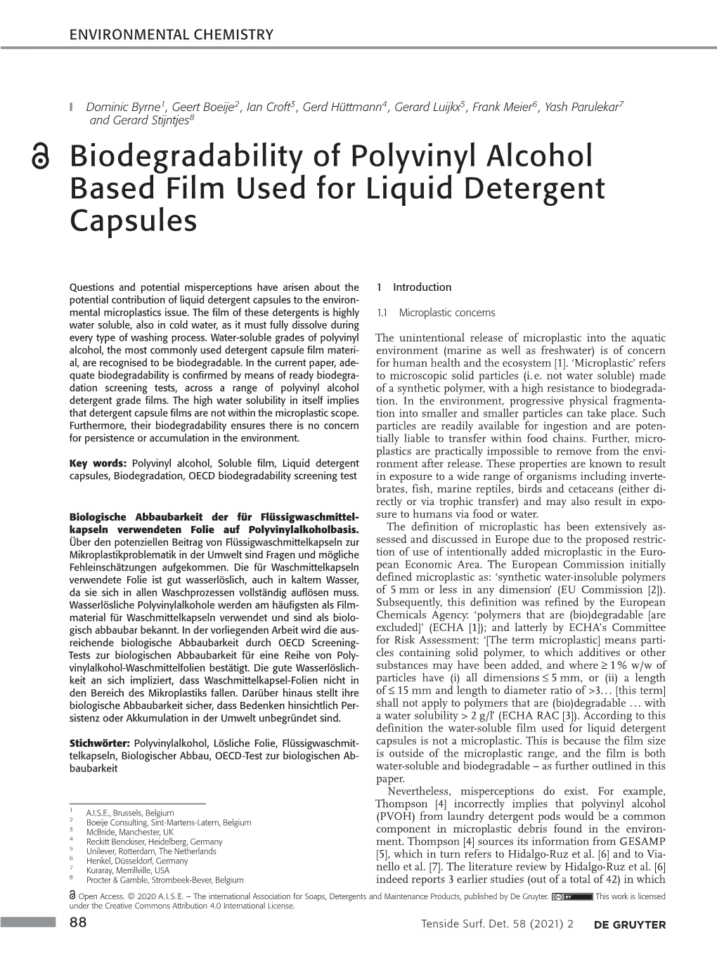 Biodegradability of Polyvinyl Alcohol Based Film Used for Liquid Detergent Capsules
