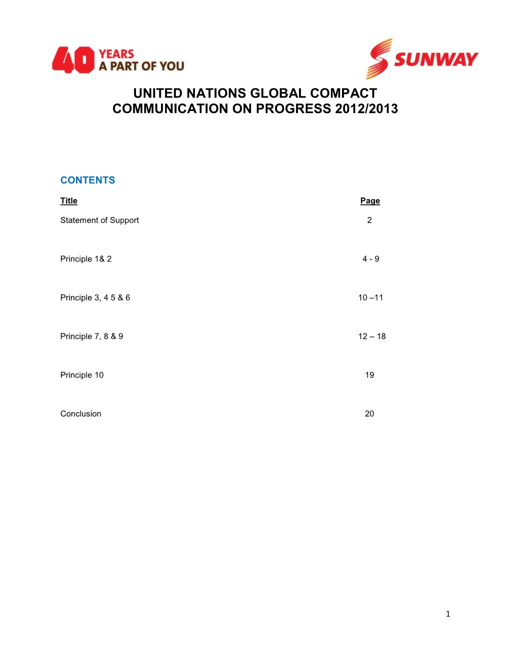 United Nations Global Compact Communication on Progress 2012/2013