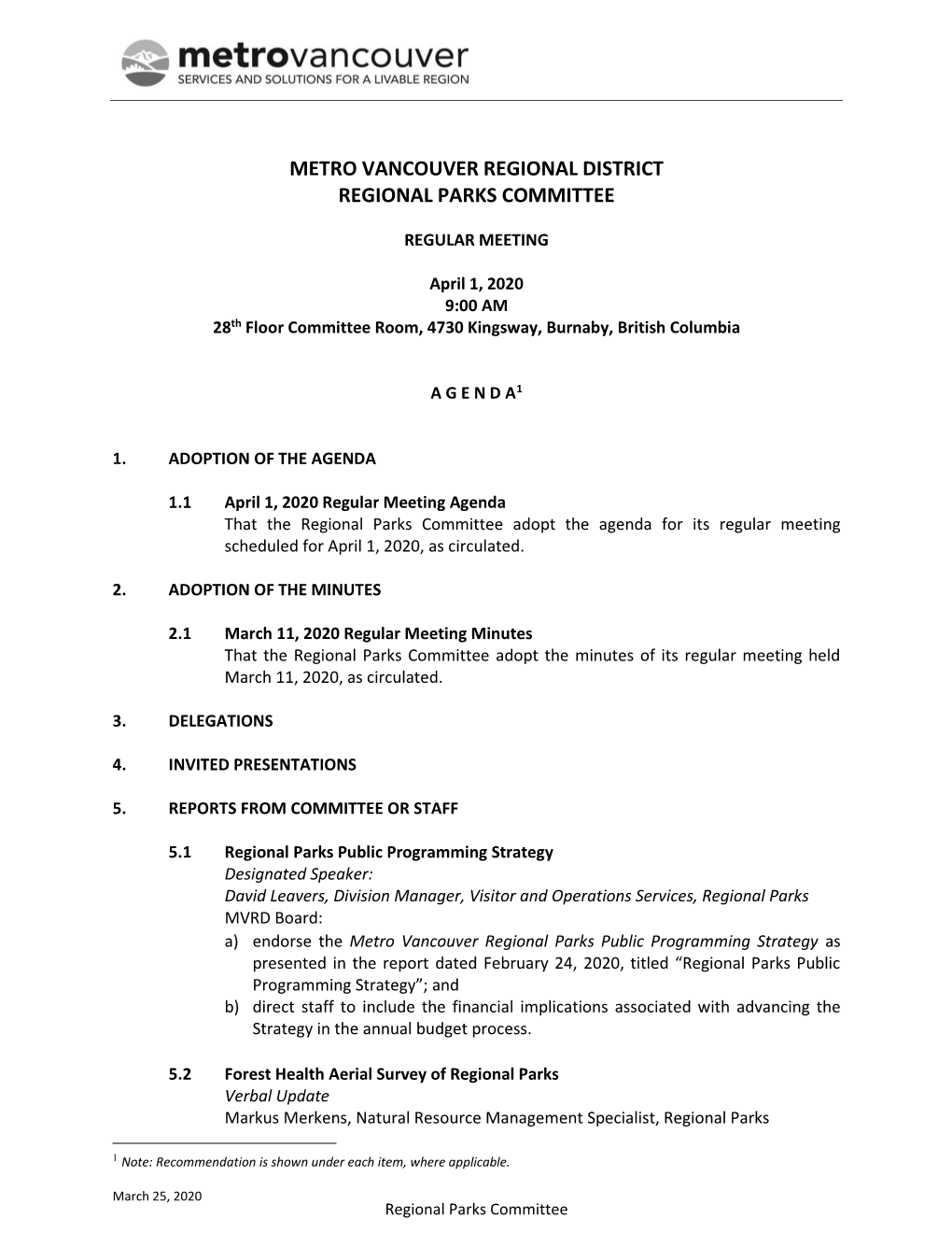 Regional Parks Committee Agenda April 1, 2020