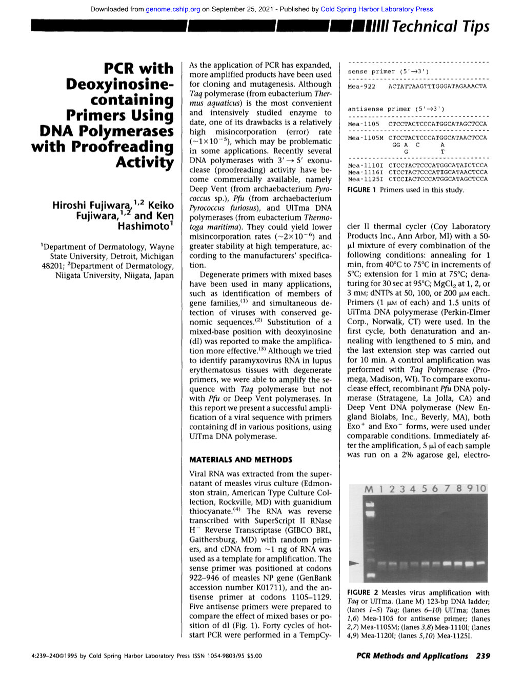 PCR with Deoxyinosine-Containing Primers Using DNA Polymerases with Proofreading Activity