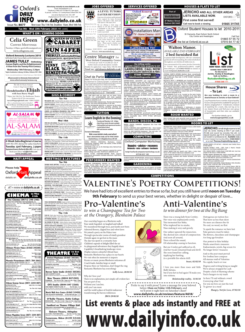 Pro-Valentine's Anti-Valentine's List Events & Place Ads Instantly And