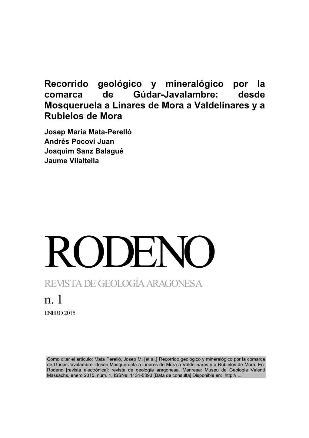 Recorrido Geológico Y Mineralógico Por La Comarca De Gúdar-Javalambre