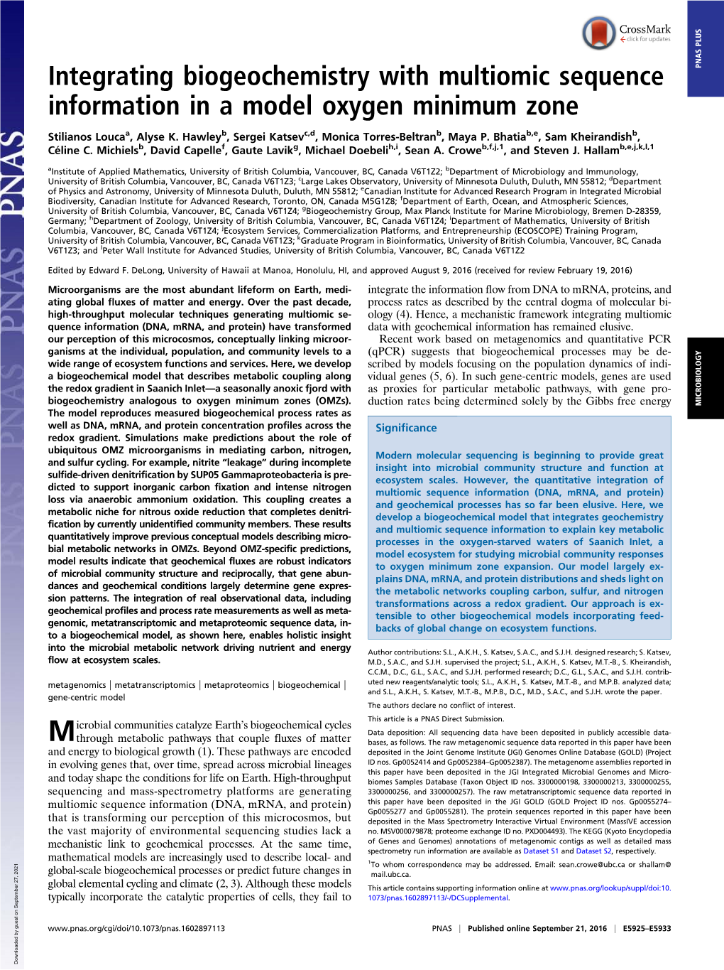 Integrating Biogeochemistry with Multiomic Sequence Information In