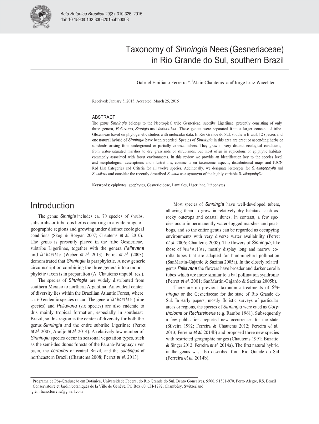 Taxonomy of Sinningia Nees(Gesneriaceae) in Rio Grande