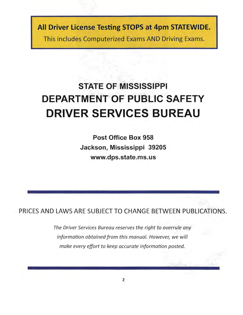 Mississippi Department of Pu"Blic Safety Driver Services Bureau