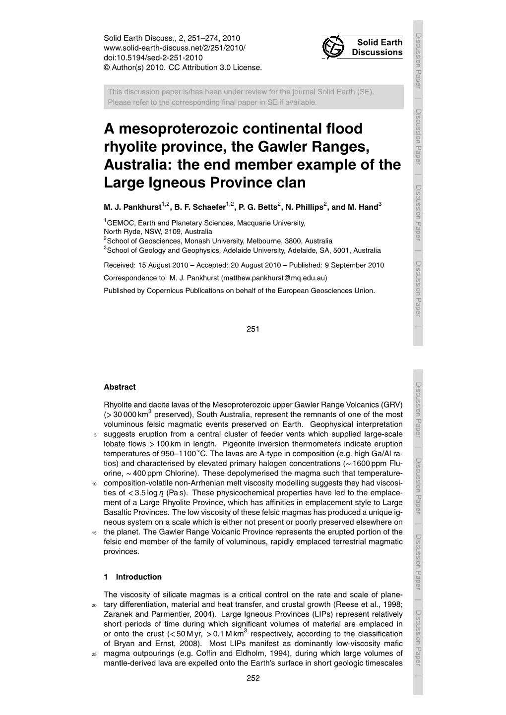 A Mesoproterozoic Continental Flood Rhyolite Province, the Gawler