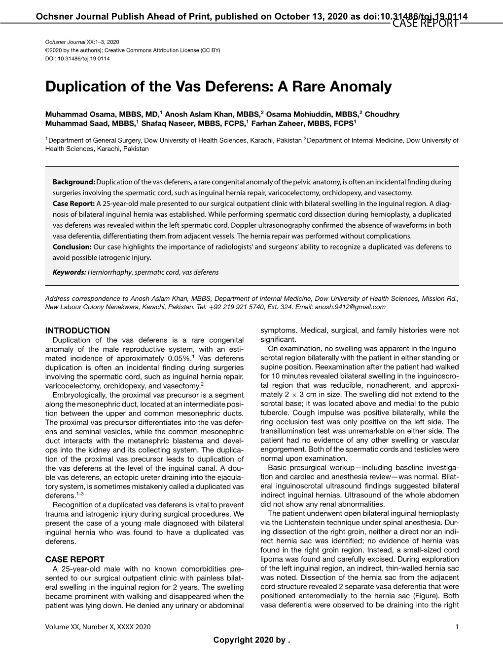 Duplication of the Vas Deferens: a Rare Anomaly