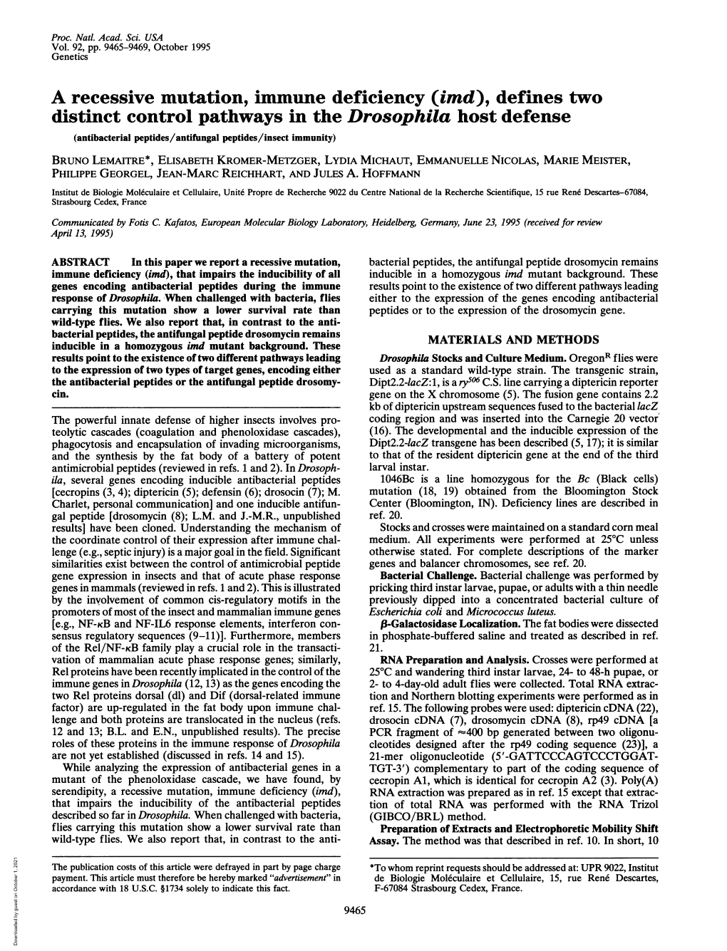 A Recessive Mutation, Immune Deficiency (Imd)