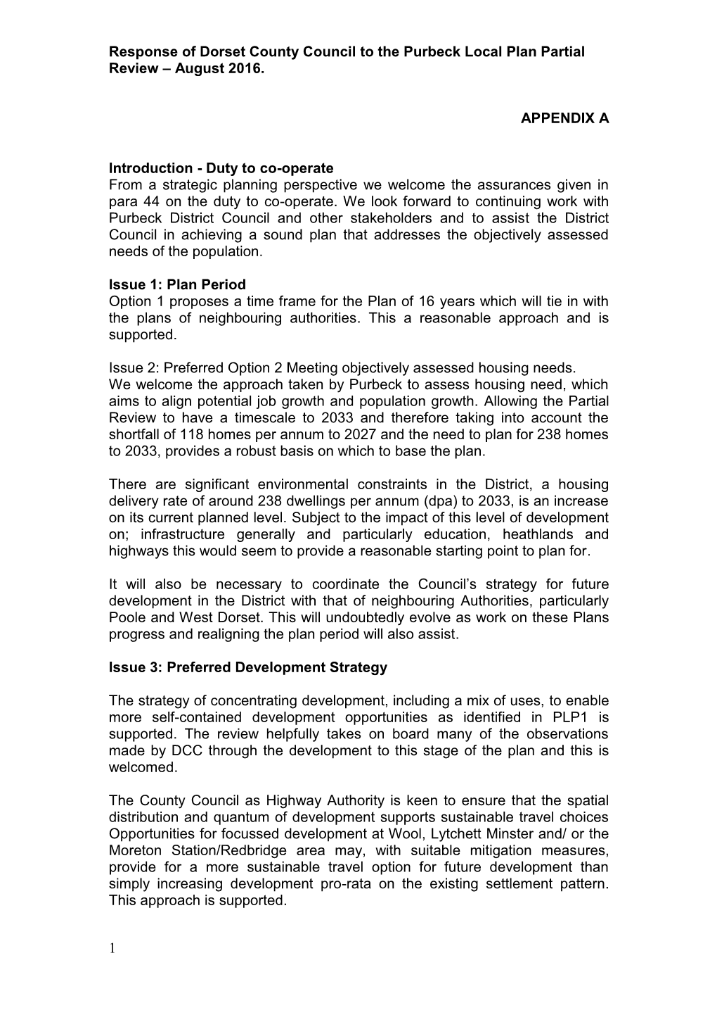 Response of Dorset County Council to the Purbeck Local Plan Part 1 Partial Review